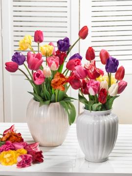 Blumenzwiebel und Knollen, Blumenzwiebel, Frühlingsblüher, Stimmungsbild mit Tulpen, Stimmungsbild, Trend und Stil, Tulipa (Genus), Tulpenstrauß in Vase, Tulpenstrauß, Vase