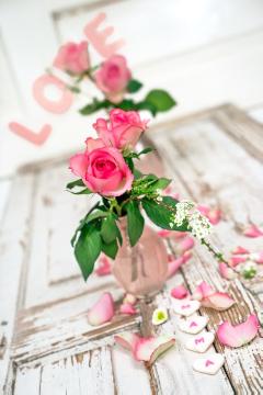 glass vase, Heart, Hybrid Tea, Mothers Day, petals, Schnittblume